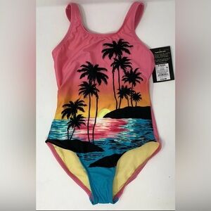 Art Class Sunset One Piece Swimsuit - Pink Girl's Size Small 6 / 6x
